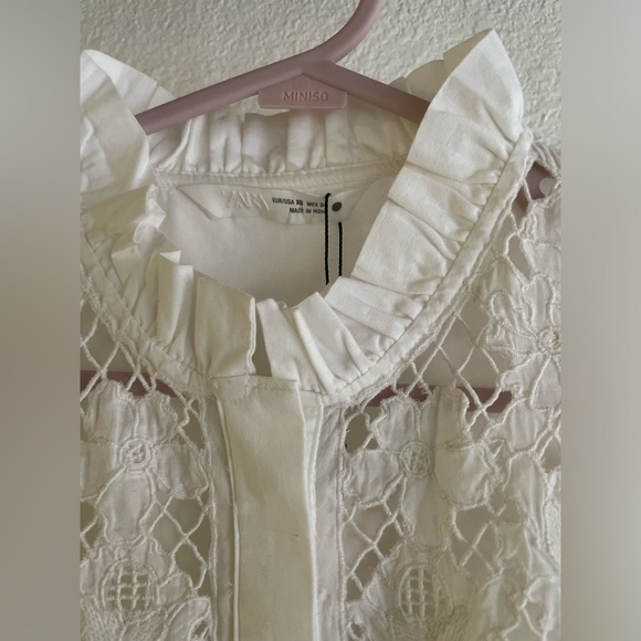 NWT Zara White Lace Button-Up Blouse - Picture 5 of 7